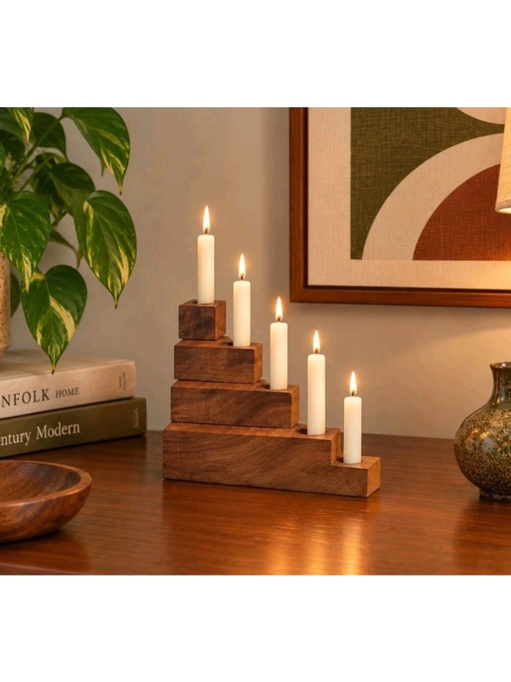 MCM Wood Candle Holder Folding Adjustable Scandanavian VTG Mid-century Brutalist